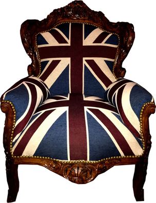 Casa Padrino Barock Sessel "King" Union Jack / Braun - Möbel Antik Stil Englische Fl