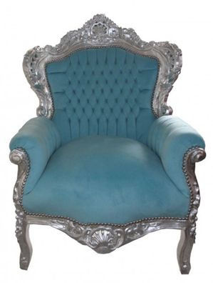 Barock Sessel "King" Blau / Silber Möbel Antik Stil