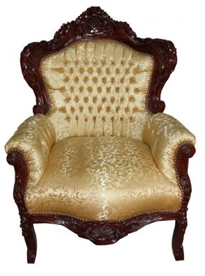 Casa Padrino Barock Sessel King Gold Muster / Brown Möbel Antik Stil