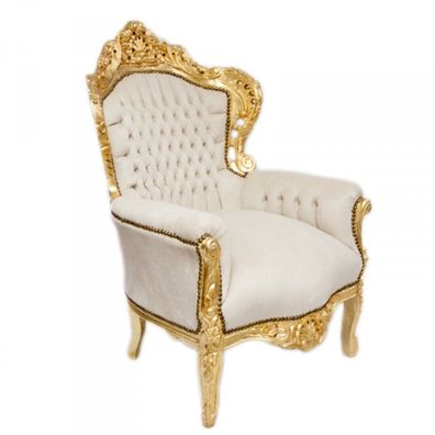 Casa Padrino Barock Sessel King Creme Samtstoff / Gold - Antik Stil Sessel