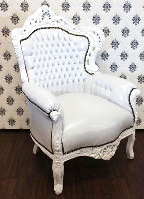 Barock Sessel King Weiß/ Weiß Lederoptik - Möbel Antik Stil