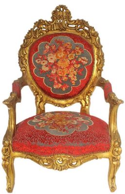 Casa Padrino Barock Thron Sessel Rot Blumenmuster / Gold 70 x 70 x H. 120 cm - Prunkv