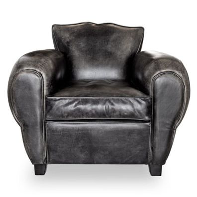 Art Deco Echtleder Sessel Buffalo Leder / Antik-Schwarz - Clubsessel - Lounge Sessel