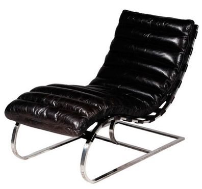 Casa Padrino Luxus Echtleder Vintage Liege / Sessel Schwarz - Leder Sessel Art Deco L