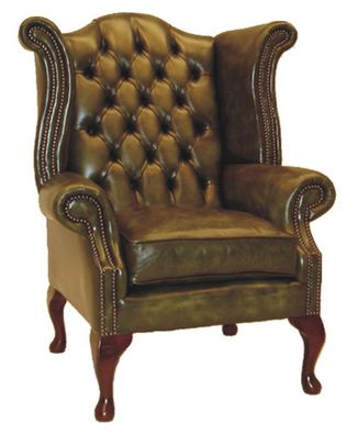 Casa Padrino Echtleder Sessel Vintage Grün - Luxus Wohnzimmer Ohrensessel Möbel Leder