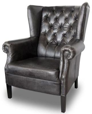 Casa Padrino Chesterfield Buffalo Echtleder Sessel Schwarz aus Massivholz - Luxus Woh