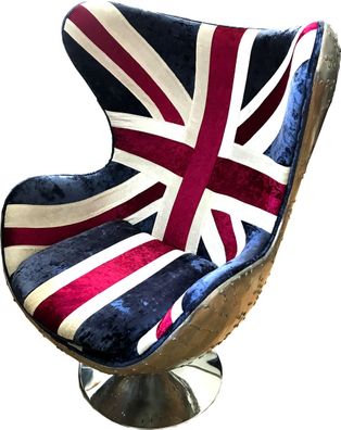 Casa Padrino Lounge Chair Union Jack / Silber drehbar in Ei-Form - Luxus Drehsessel