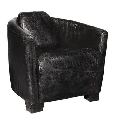 Art Deco Echtleder Sessel Ebony Leder / Antik-Schwarz - Clubsessel - Lounge Sessel