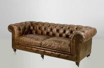 Chesterfield Luxus Echt Leder Sofa 2.5 Seater Vintage Leder von Casa Padrino Cigar