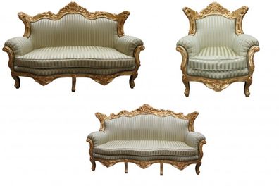 Casa Padrino Barock Wohnzimmer Set Jadegrün/ Gold - 3er Sofa+2er Sofa + 1 Sessel