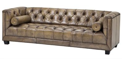 Casa Padrino Luxus Echt Leder Sofa Kubus Vintage Leder Olive - 3 Sitzer - Luxus Hotel
