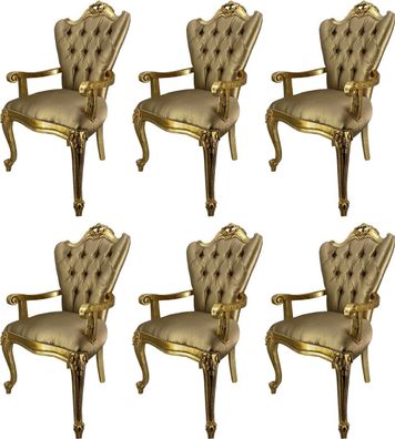 Casa Padrino Luxus Barock Esszimmerstuhl Set Gold / Gold - 6 Küchen Stühle mit Armleh