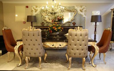 Casa Padrino Luxus Barock Esszimmerstuhl Set Grau / Braun / Gold - 6 Küchen Stühle im