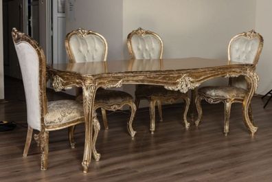 Casa Padrino Luxus Barock Esszimmerstuhl Set Weiß / Gold / Antik Gold - Handgefertigt