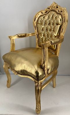 Casa Padrino Barock Esszimmerstuhl mit Armlehnen Gold / Gold - Handgefertigter Kunstl