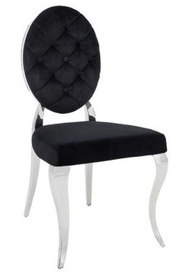 Casa Padrino Designer Esszimmer Stuhl Schwarz / Silber ohne Armlehne - Designer Stuh