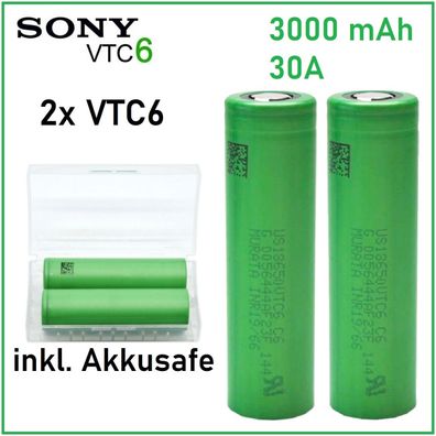 2x Akku 2x VTC6 SONY 3000-3120 mAh 30A E-Zigaretten gratis Akkubox