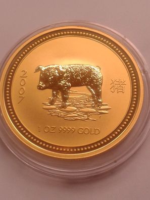 100$ 2007 Australien Lunar I Schwein pig 1 Unze 31,1g 999er Gold in Münzdose