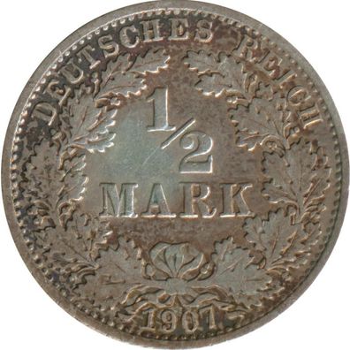 Kaiserreich J.016 1907 A Kleinmünze 1/2 Mark Silber*