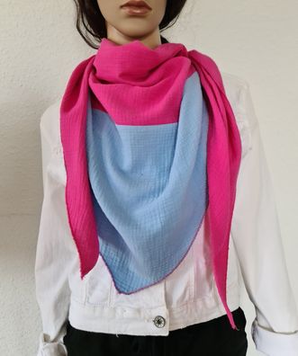 Italy Blogger XXL Dreieckstuch Schal Tuch Baumwolle farbige Kante Pink/ Hellblau