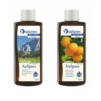 Spitzner 2 Düfte Alpenkräuter und Orange Vorteilspack Saunaaufguss mit je 190 ml