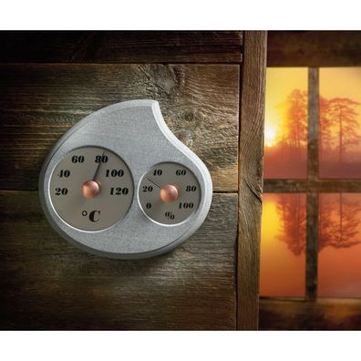 Hukka Design Maininki Sauna Hygro-Thermometer aus Speckstein Saunathermometer Hygrom