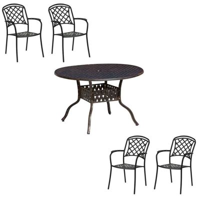 Inko 5-teilige Sitzgruppe Aluminium Guss bronze Tisch Ø 120 cm mit 4 Sesseln