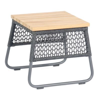 Sonnenpartner Lounge-Tisch Poison 45x45 cm Teak/ Alu/ Polyrope grau Beistelltisch