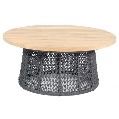 Sonnenpartner Lounge-Tisch Poison Ø 100 cm Teak/ Alu/ Polyrope grau Beistelltisch