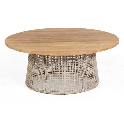 Sonnenpartner Lounge-Tisch Couture Ø 100 cm Teak/ Aluminium mit Polyrope white-shell