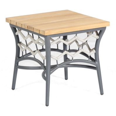 Sonnenpartner Lounge-Tisch Yale 45x45 cm Teak/ Alu/ Polyrope silbergrau Beistelltisch