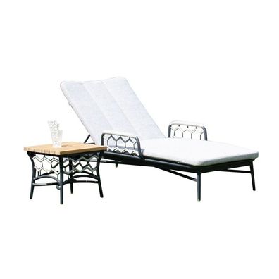 Sonnenpartner Lounge-Liege Yale mit Beistelltisch Teak/ Aluminium mit Polyrope silber