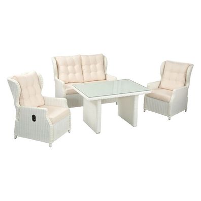 Inko 4-teilige Lounge-Sitzgruppe Leona Rattanoptik mit Tisch 120x83 cm weiß Tischpla