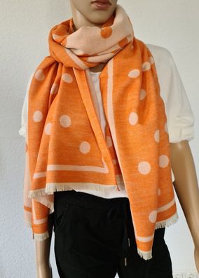 Winter Wendeschal Tuch super soft Viskose Fransen Punkte Orange/ Beige