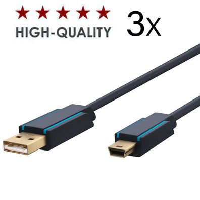 3x 1m Premium High End USB Mini Kabel Premium Kabel 24 Kt vergoldet Adapterkabel