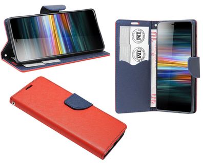 Sony Xperia L3 Tasche Rot-Blau Handyhülle Schutzhülle Flip Case Cover Etui Hülle