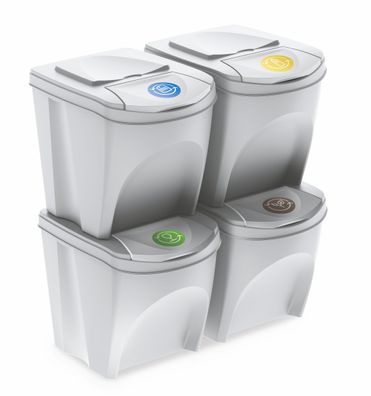 Sortibox Mülleimer 4er Set - 25 L / weiß - Abfall Trenner System stapelbar