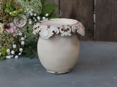 Chic Antique Vase mit Spitzenkante H13xØ14cm Topf Cremefarben Antik 64363-19