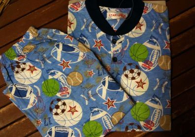 Hübscher Jungen Schlafanzug Pyjama Gr.98 - 164 in beige oder blau mit Sportmotiv