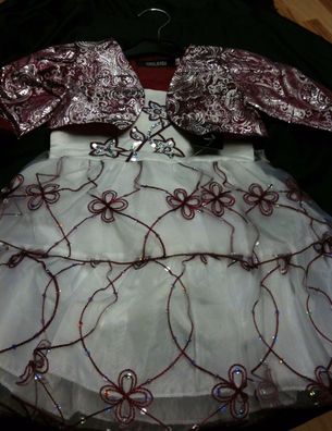 Kleid Taufe Hochzeit Festkleid dunkelrot-weiß mit Bolero sehr süß Gr.104-110 Neu