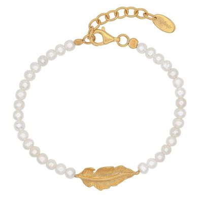 Engelsrufer Schmuck Damen-Armband Perlen mit Feder Goldfarben ERB-GLORY-FEDER-G