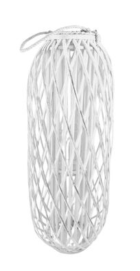 Laterne aus Weide 90cm weiß mit Glaseinsatz und Henkel Kerzenhalter Windlicht