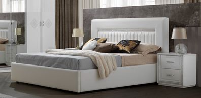 Modernes Doppelbett New Gemma mit Polsterung aus Kunstleder in Weiß / Silber