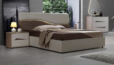Modernes Doppelbett Soleil mit Polsterung aus Kunstleder in Weiß / Silber
