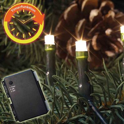 LED-Batterie-Kette außen 120er warmweiß mit Timer für 3 x AA