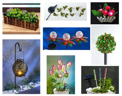 LED Solar Gartendeko Blumenkasten Laterne Solarleuchte Lichterkette Kunstpflanze