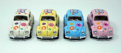 Käfer Peace + Love Modellauto 12 cm mit Rückziehmotor vier Farben Zufallsauswahl