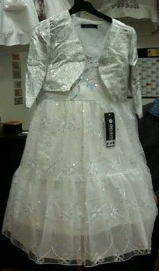 Neu Kleid Taufe Hochzeit Festkleid silber-weiß mit Bolero sehr süß Gr.92-98