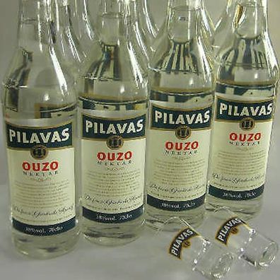 Ouzo Pilavas Nektar 12x 700ml Kombination 38/40%vol. gratis 2 Stamper