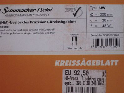 Kreissägeblatt Schumacher + Sohn HM 300mm Z48
